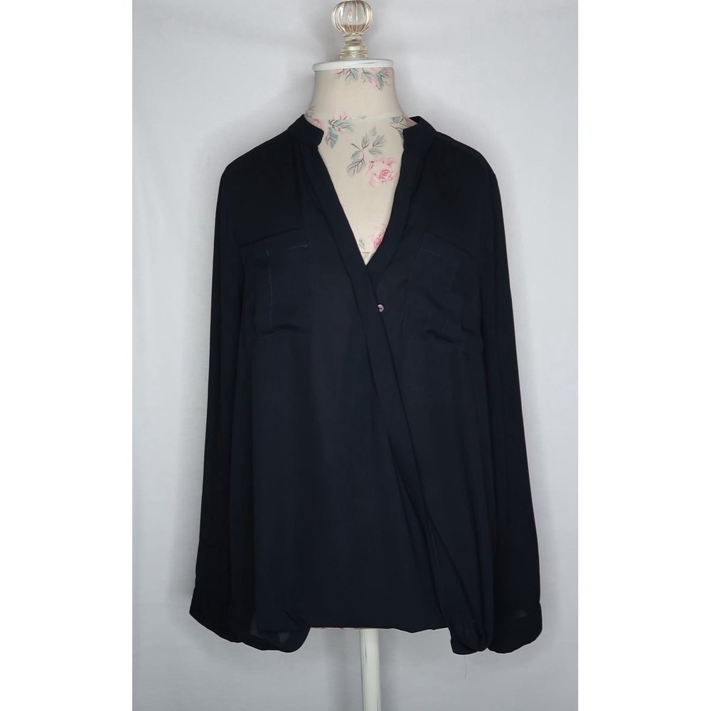 Maeve Eva Wrap Blouse Navy Blue Long Sleeve V- Neck Top Women's Size 10 EUC